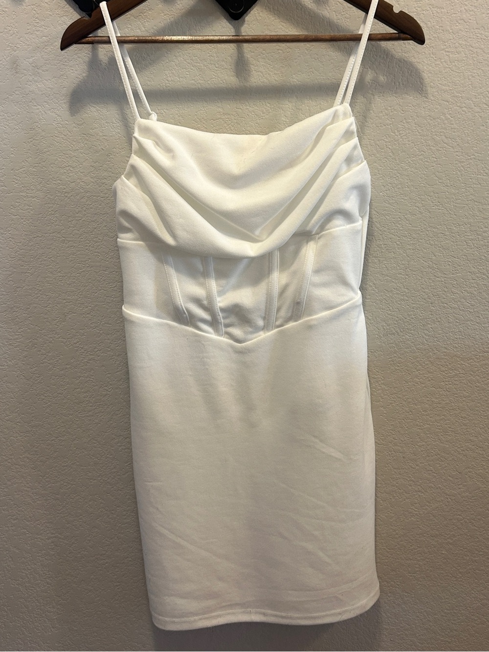 White Cowl Neck Mini Corset Dress
